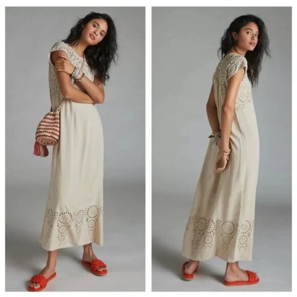 Tiny by Anthropologie Bobbie Eyelet Maxi Dress Boho Cottagecore - Medium - Picture 1 of 12